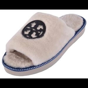NIB Tory Burch shearling slipper slides